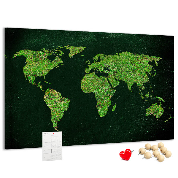Tablero de anuncios mapa mundial verde con red de carreteras