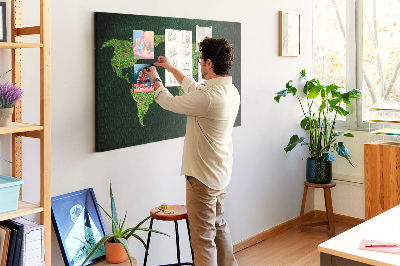 Tablero de anuncios mapa mundial verde con red de carreteras