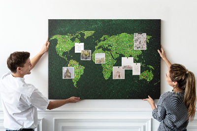 Tablero de anuncios mapa mundial verde con red de carreteras