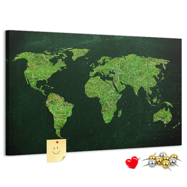 Tablero de anuncios mapa mundial verde con red de carreteras