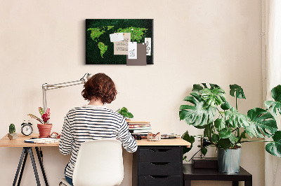 Tablero de anuncios mapa mundial verde con red de carreteras