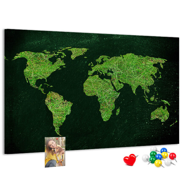 Tablero de anuncios mapa mundial verde con red de carreteras