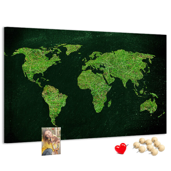 Tablero de anuncios mapa mundial verde con red de carreteras