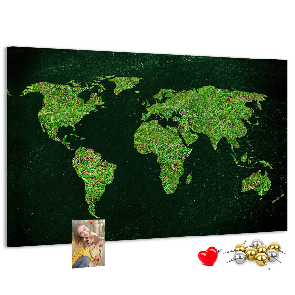Tablero de anuncios mapa mundial verde con red de carreteras