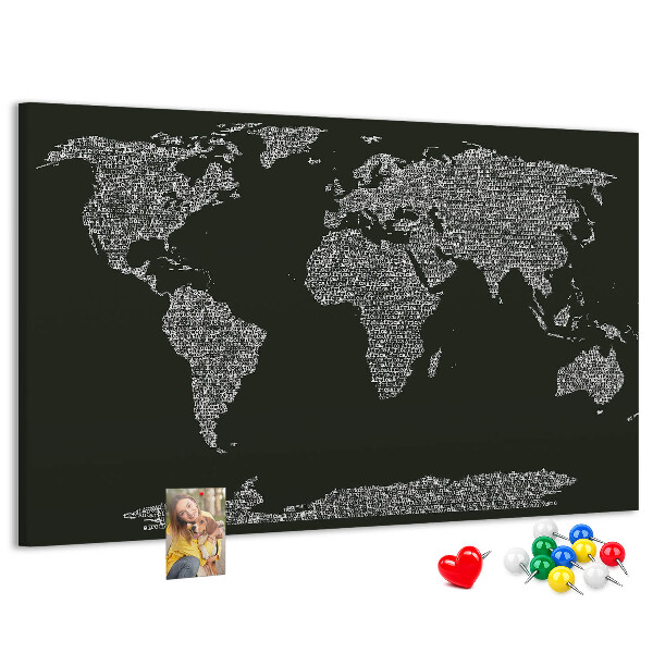 Mapa del mundo de corcho decorativo en formato de texto