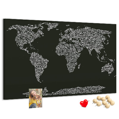 Mapa del mundo de corcho decorativo en formato de texto