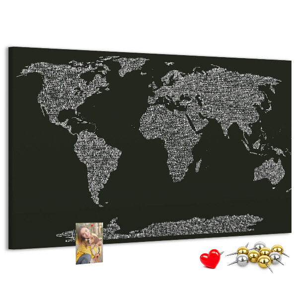 Mapa del mundo de corcho decorativo en formato de texto