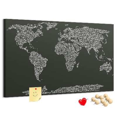 Mapa del mundo de corcho decorativo en formato de texto