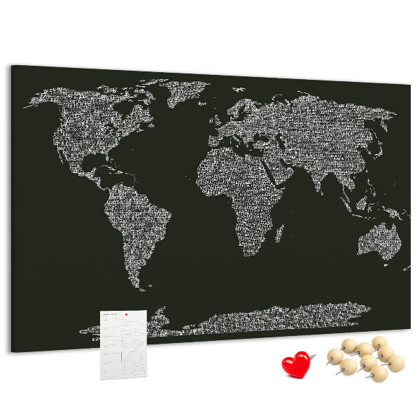 Mapa del mundo de corcho decorativo en formato de texto