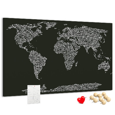 Mapa del mundo de corcho decorativo en formato de texto