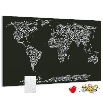 Mapa del mundo de corcho decorativo en formato de texto