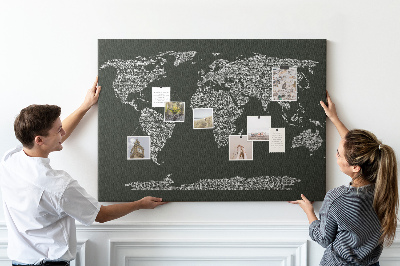 Mapa del mundo de corcho decorativo en formato de texto
