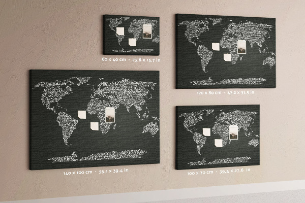 Mapa del mundo de corcho decorativo en formato de texto