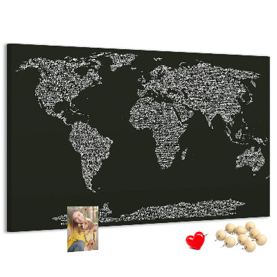 Mapa del mundo de corcho decorativo en formato de texto