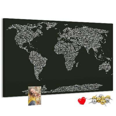 Mapa del mundo de corcho decorativo en formato de texto