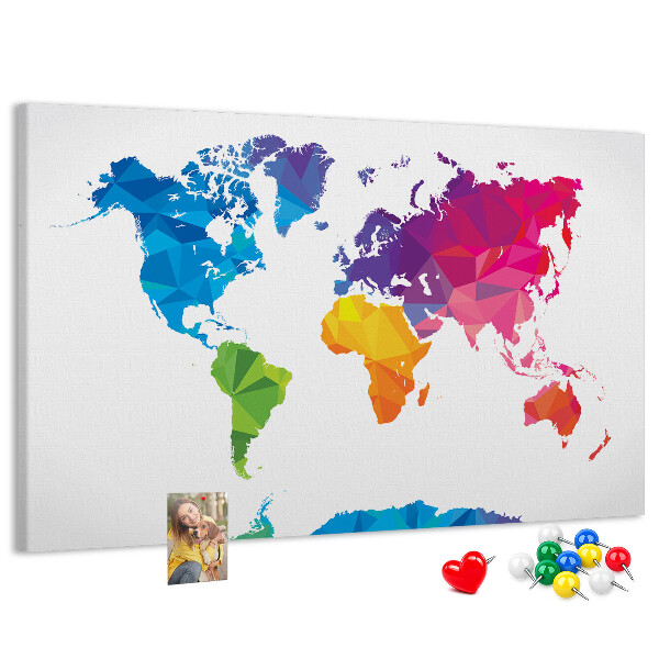 Mapa mundial de corcho diseño poligonal colorido