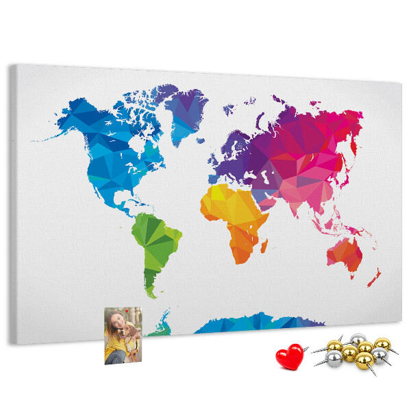 Mapa mundial de corcho diseño poligonal colorido