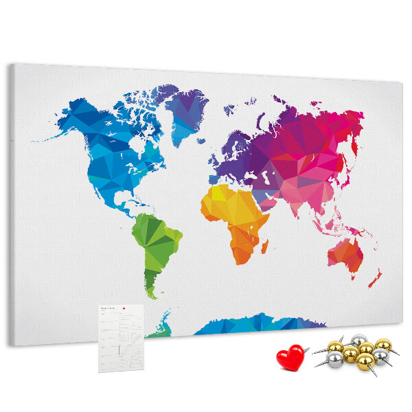 Mapa mundial de corcho diseño poligonal colorido