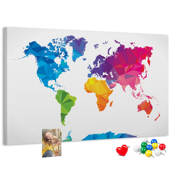 Mapa mundial de corcho diseño poligonal colorido