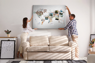 Tablero de anuncios mapamundi con los nombres de los países