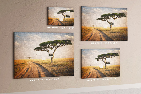 Pizarra de corcho con diseño de paisaje africano y un árbol