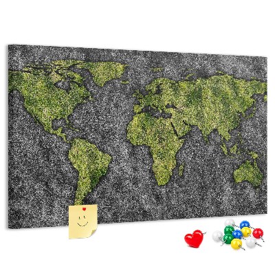 Tablero de corcho decorado Mapa del mundo verde sobre fondo gris
