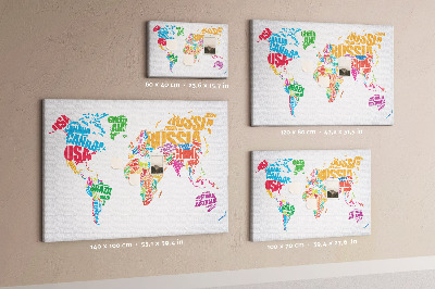 Pizarra de corcho mapa mundial colorido con nombres de países