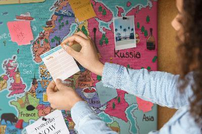 Tablero de corcho decorado mapa colorido de Europa con los nombres de los países