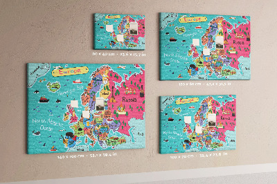 Tablero de corcho decorado mapa colorido de Europa con los nombres de los países