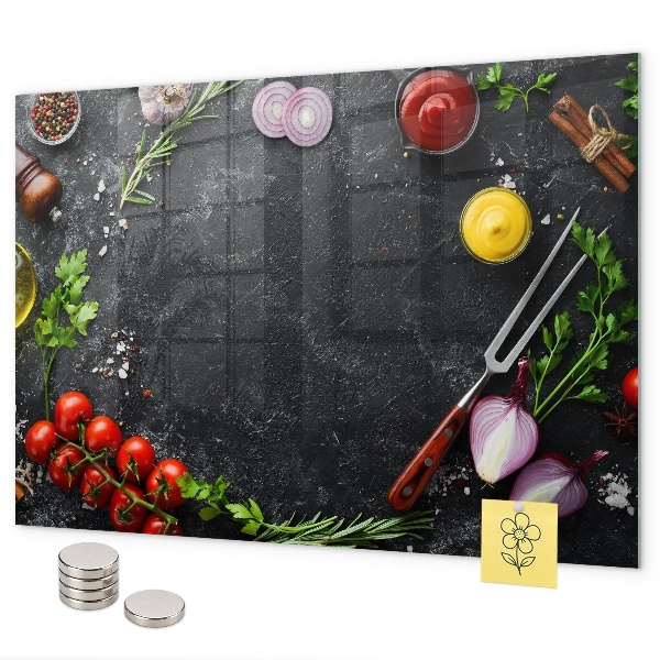 Pizarra magnética de cristal Verduras en el mostrador