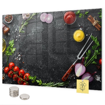 Pizarra magnética de cristal Verduras en el mostrador