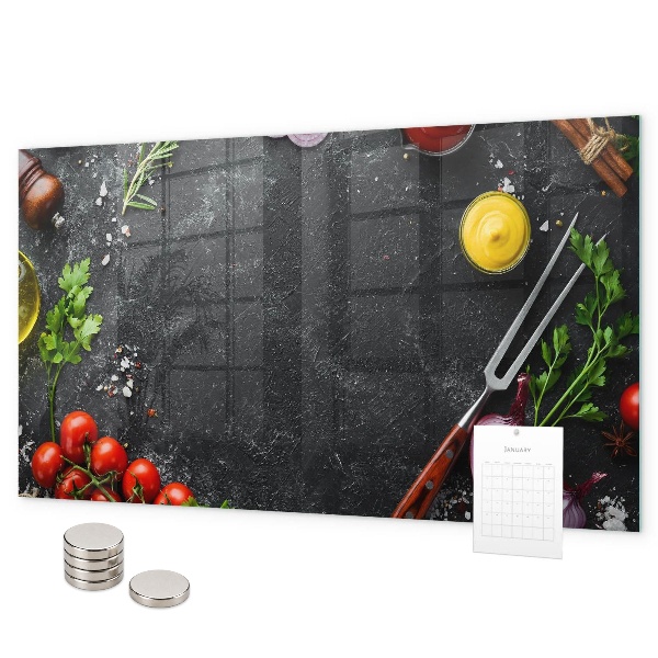 Pizarra magnética de cristal Verduras en el mostrador
