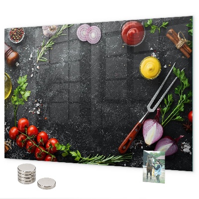 Pizarra magnética de cristal Verduras en el mostrador