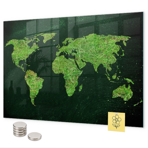 Pizarra magnética de cristal Mapa del mundo cubierto de hierba