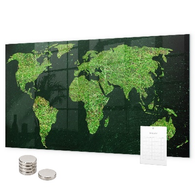 Pizarra magnética de cristal Mapa del mundo cubierto de hierba