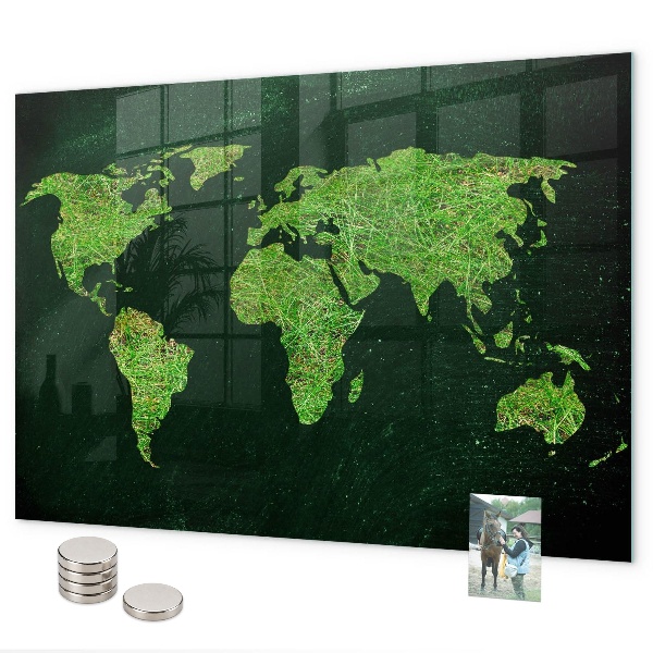Pizarra magnética de cristal Mapa del mundo cubierto de hierba