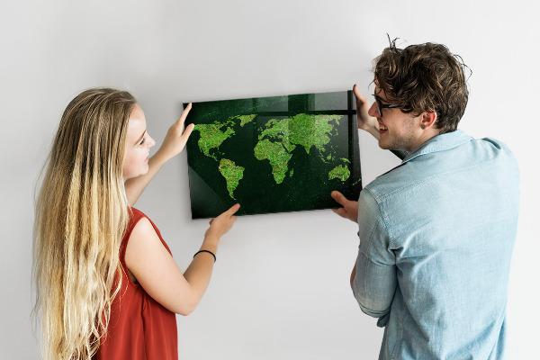 Pizarra magnética de cristal Mapa del mundo cubierto de hierba