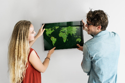 Pizarra magnética de cristal Mapa del mundo cubierto de hierba