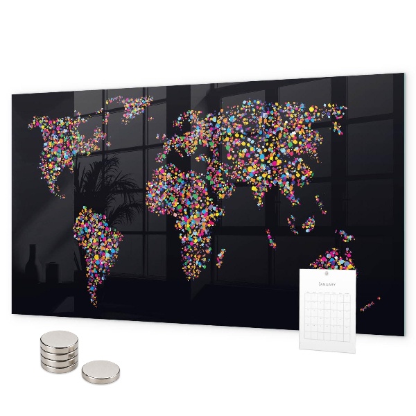 Pizarra magnética de cristal Mapa del mundo hecho de puntos