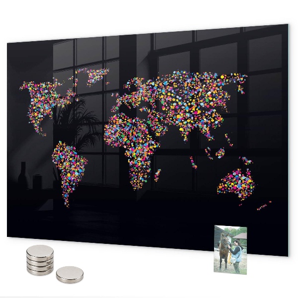 Pizarra magnética de cristal Mapa del mundo hecho de puntos