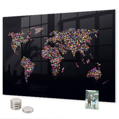 Pizarra magnética de cristal Mapa del mundo hecho de puntos