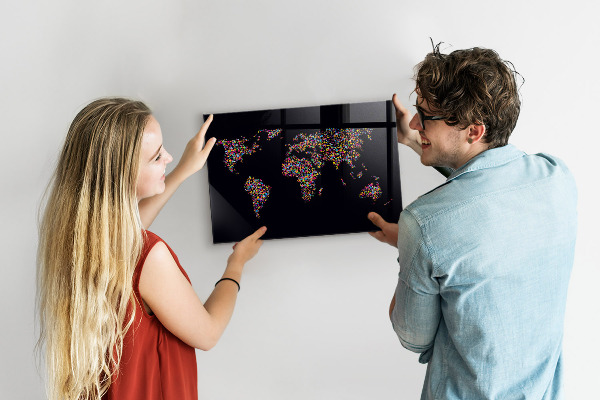Pizarra magnética de cristal Mapa del mundo hecho de puntos