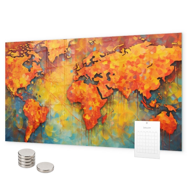 Pizarra magnética de cristal Mapa decorativo del mundo