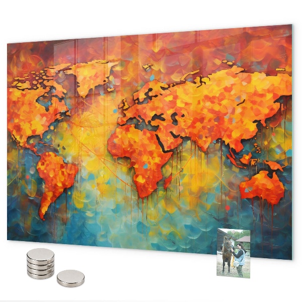 Pizarra magnética de cristal Mapa decorativo del mundo