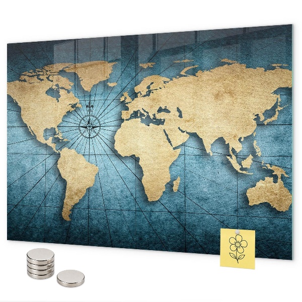 Pizarra magnética de cristal Mapa mundial en 3D