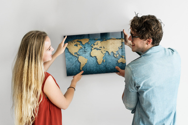 Pizarra magnética de cristal Mapa mundial en 3D