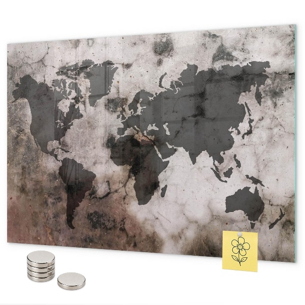 Pizarra magnética de cristal Mapa del mundo de hormigón