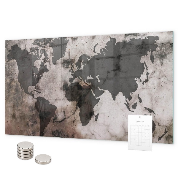 Pizarra magnética de cristal Mapa del mundo de hormigón
