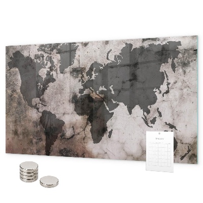 Pizarra magnética de cristal Mapa del mundo de hormigón