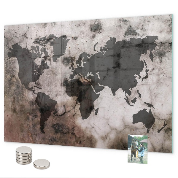 Pizarra magnética de cristal Mapa del mundo de hormigón
